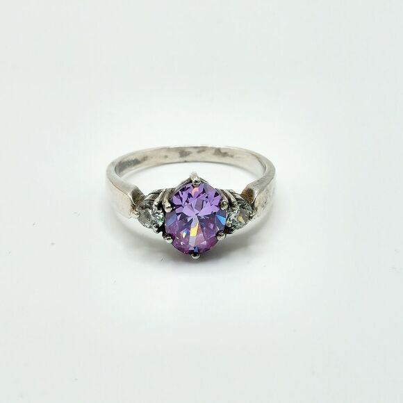 Vintage Silver purple sapphire diamond ring - Picture 7 of 11